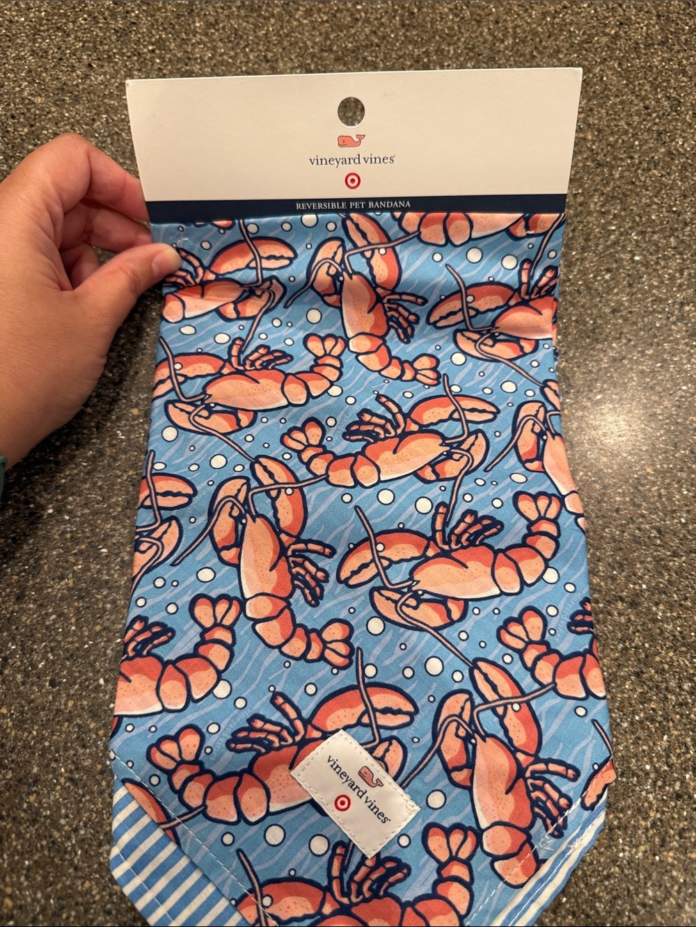 Vineyard Vines by Target Blue & Coral Lobster Print Reversible Pet Bandana